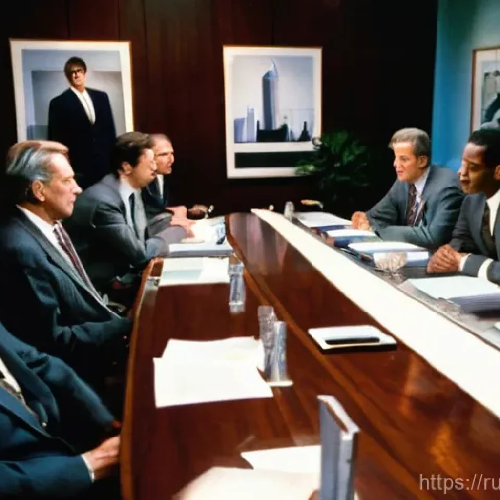 나이키와 마이클 조던 계약 비하인드 - **Prompt:** A somber, dimly lit 1980s corporate boardroom at Nike headquarters. The atmosphere is te...