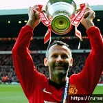 라이언 긱스의 맨유 통산 기록 - **Prompt:** A triumphant, full-body shot of Ryan Giggs, in his prime, celebrating passionately on th...