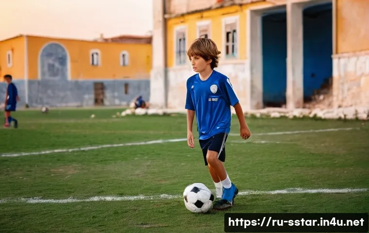 루카 모드리치의 발롱도르 수상 순간 - A detailed portrait of Luka Modric as a young boy training in a modest football school in war-torn Z...