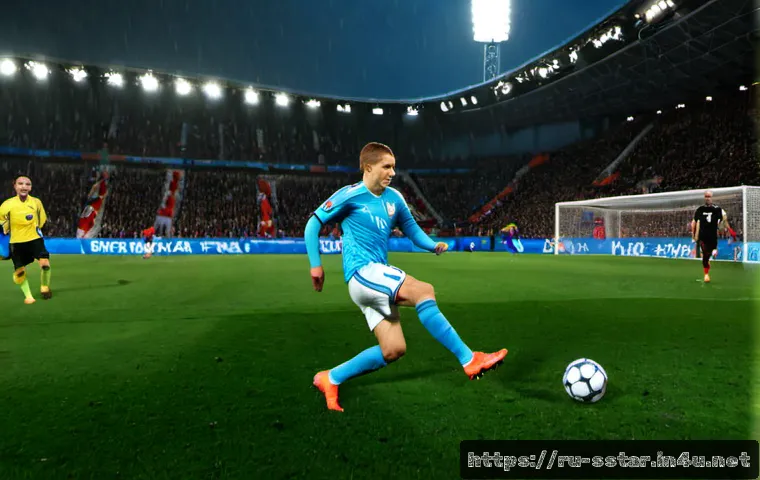 마크 스털링 EPL 득점왕 시즌 - Photorealistic night-time English Premier League style football match, a dynamic young English winge...