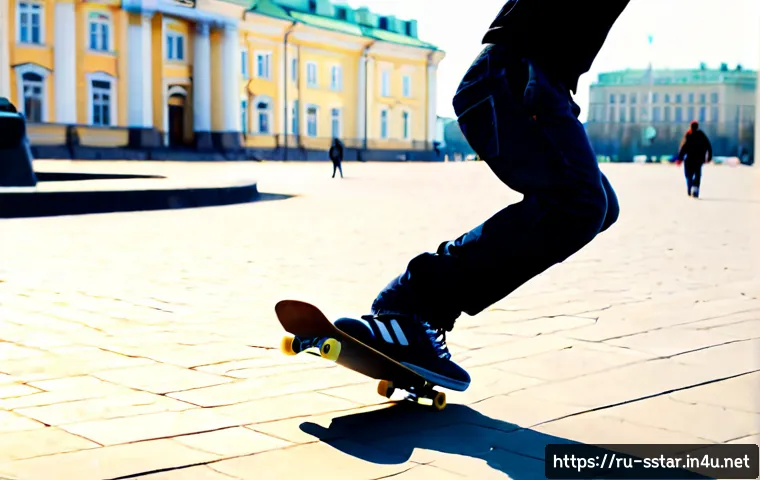 Home 17 로드니 멀렌의 스케이트보드 혁신 - Photorealistic action scene of a legendary technical skateboarder in a quiet Saint Petersburg rivers...
